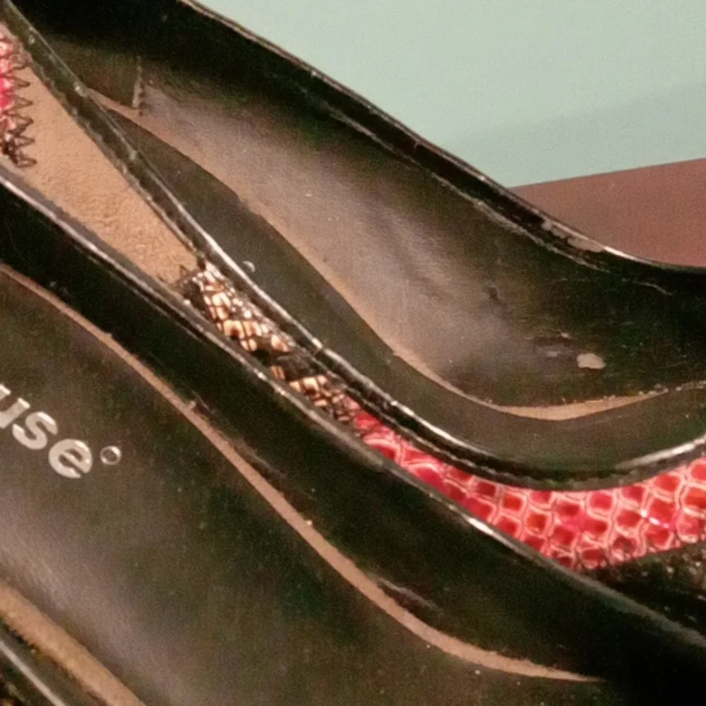 Dollhouse Red Snake Print Patch Heels